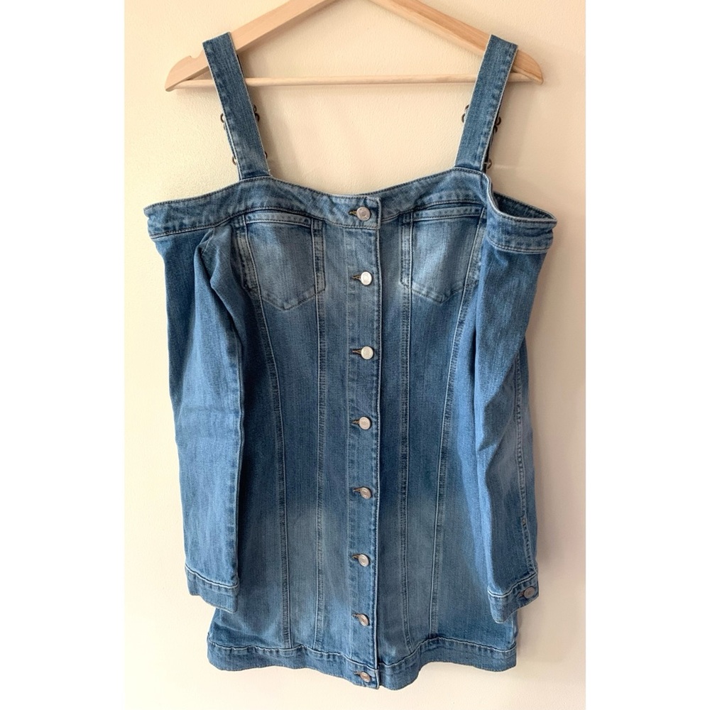 Guess • M • Halcyon Denim Bodycon Mini Dress Open Off The Shoulder Long Sleeve
